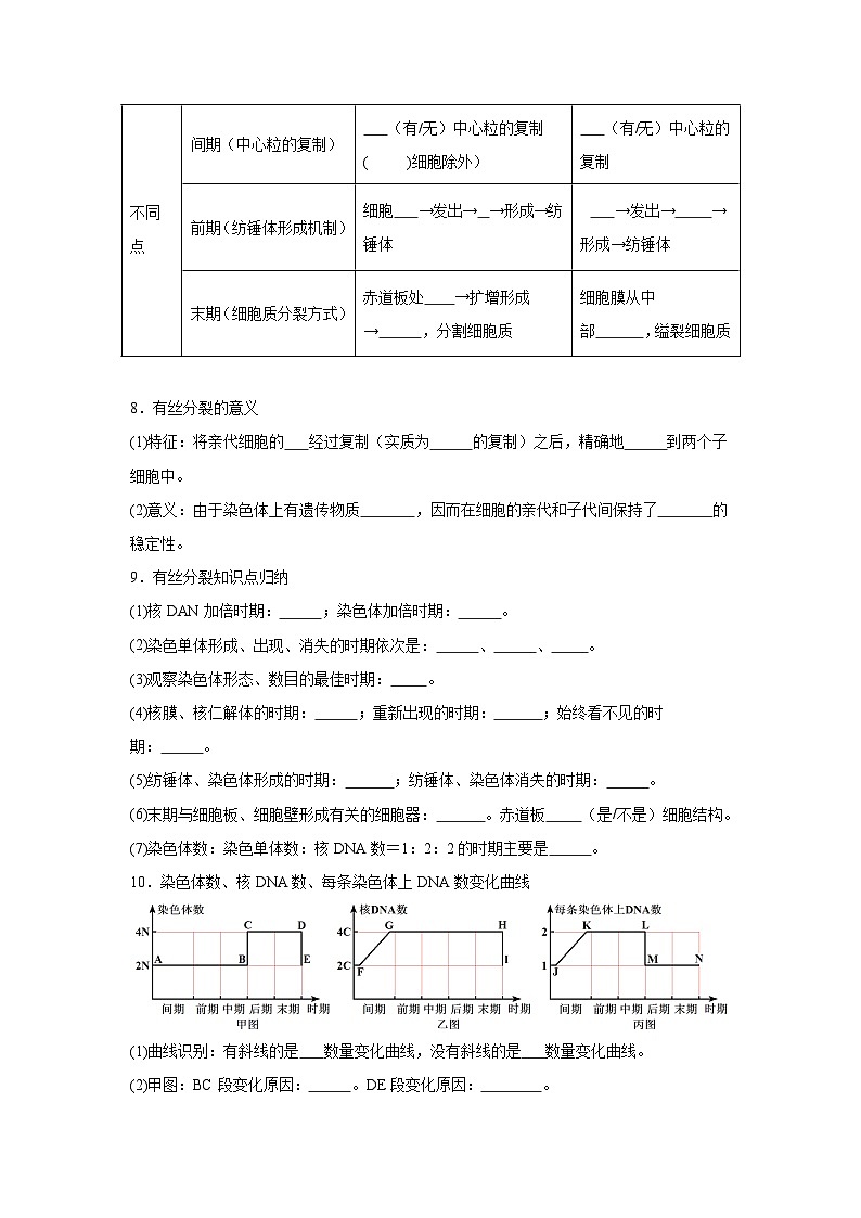 高中生物微专题-必修一知识填空-第6章 第1节 细胞的增殖-2025年高考生物一轮复习知识填空练习第3页