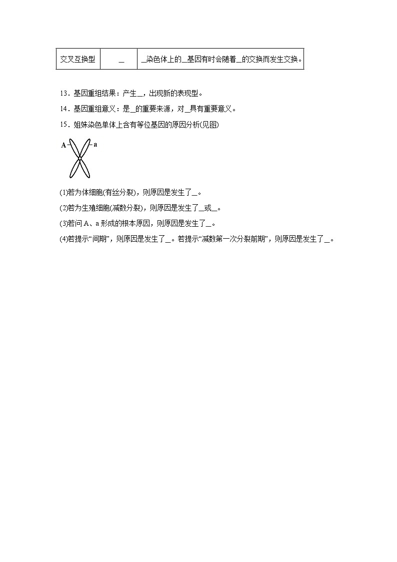 高中生物微专题-必修二知识填空-第5章 第1节 基因突变和基因重组-2025年高考生物一轮复习知识填空练习第3页
