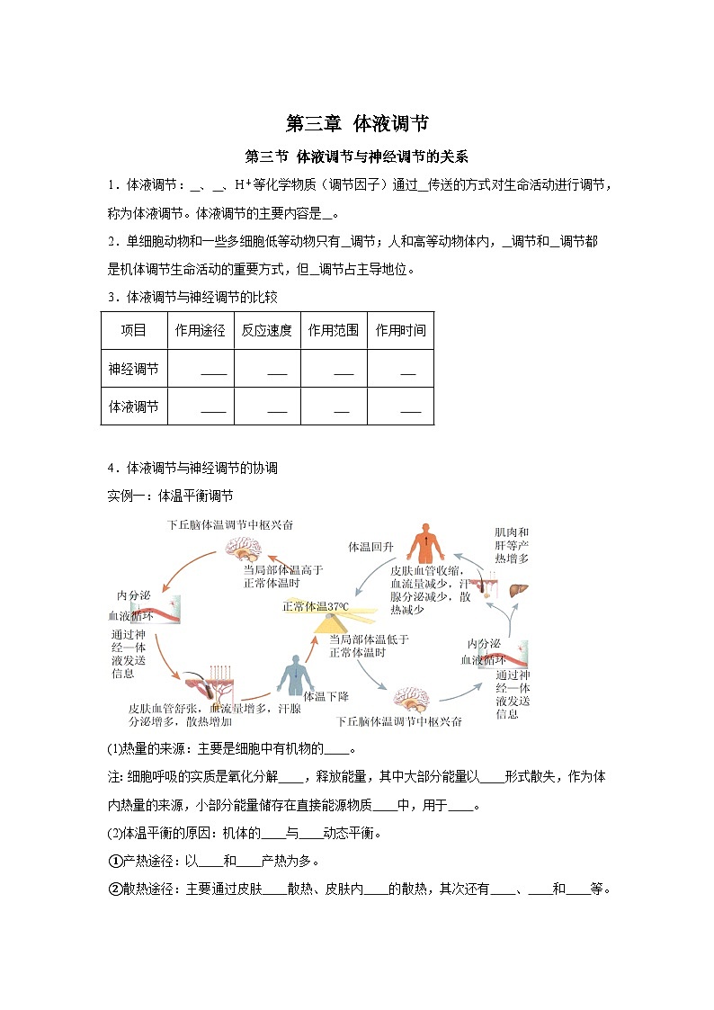 高中生物微专题-选必一知识填空-第3章 第3节 体液调节 与神经调节 的关系-2025年高考生物一轮复习知识填空练习第1页