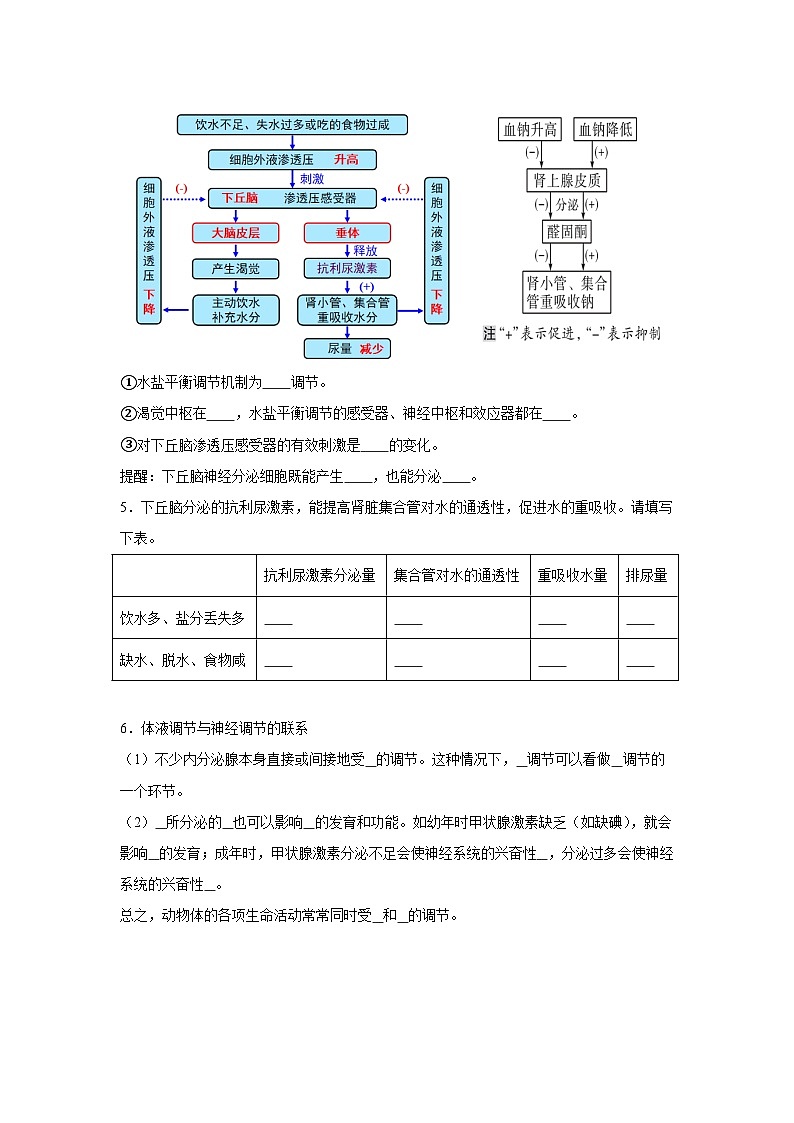 高中生物微专题-选必一知识填空-第3章 第3节 体液调节 与神经调节 的关系-2025年高考生物一轮复习知识填空练习第3页