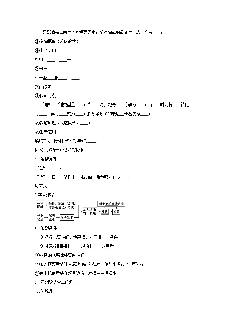 高中生物微专题-选必三知识填空-第1章 第1节 传统发酵技术的应用-2025年高考生物一轮复习知识填空练习第2页