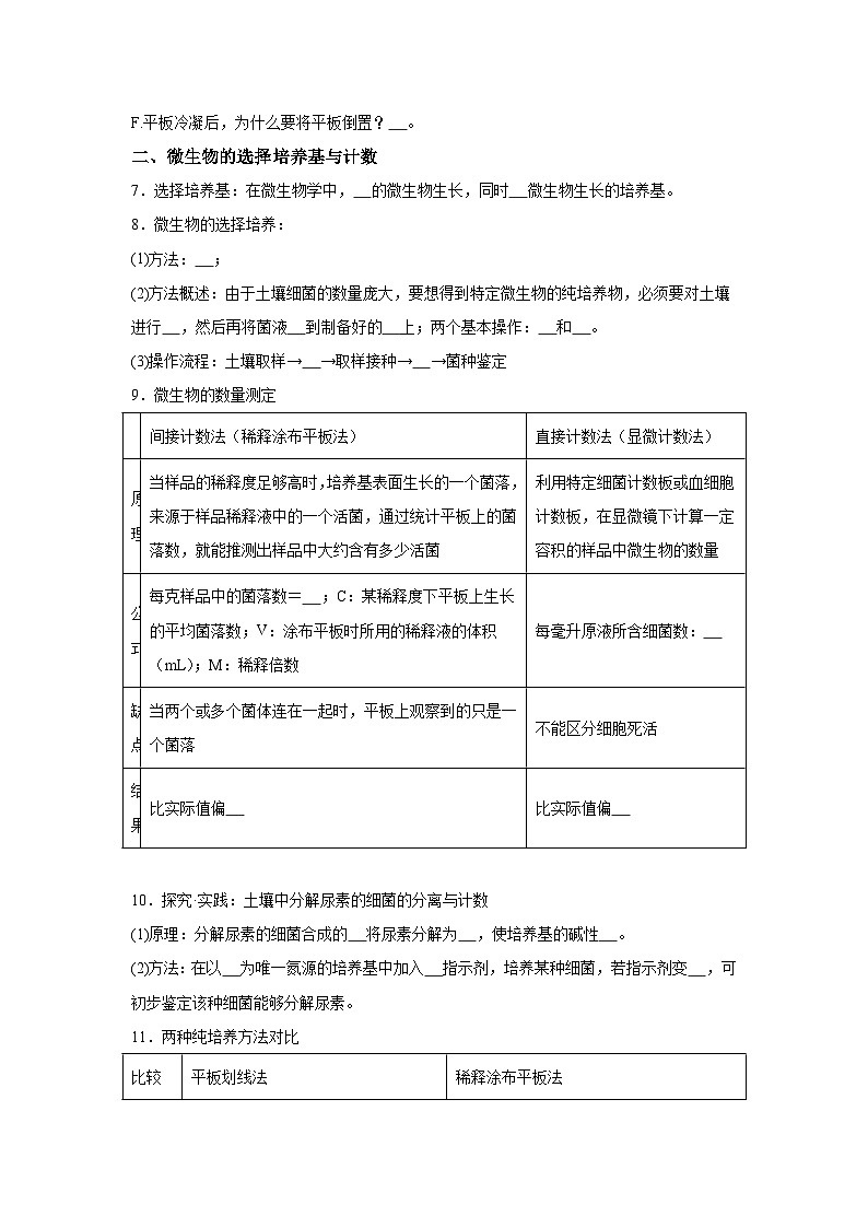 高中生物微专题-选必三知识填空-第1章 第2节 微生物的基本培养技术及应用-2025年高考生物一轮复习知识填空练习第3页