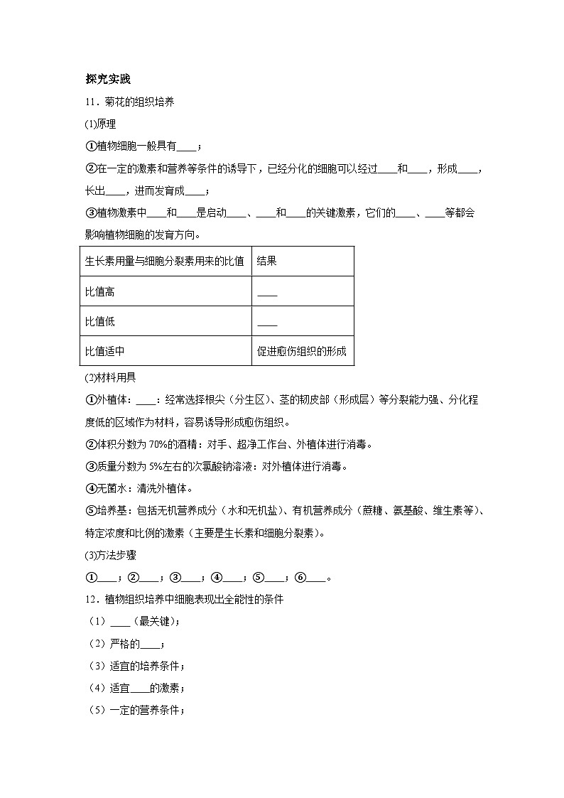 高中生物微专题-选必三知识填空-第2章 第1节 植物细胞工程-2025年高考生物一轮复习知识填空练习第2页