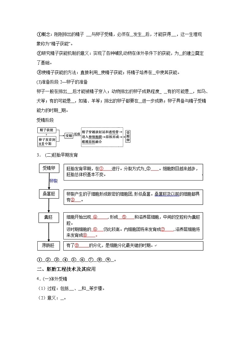 高中生物微专题-选必三知识填空-第2章 第3节 胚胎工程-2025年高考生物一轮复习知识填空练习第2页