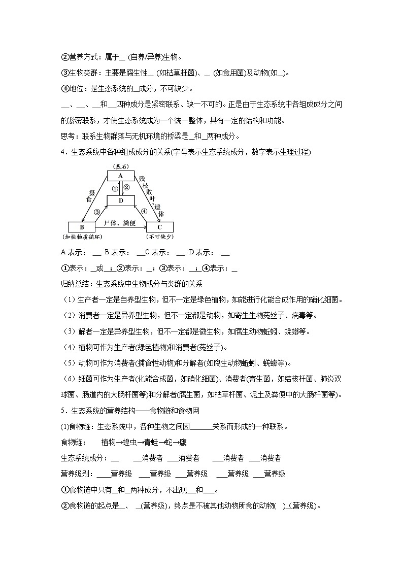 高中生物微专题-选必二知识填空-第3章 第1节 生态系统的结构-2025年高考生物一轮复习知识填空练习第2页