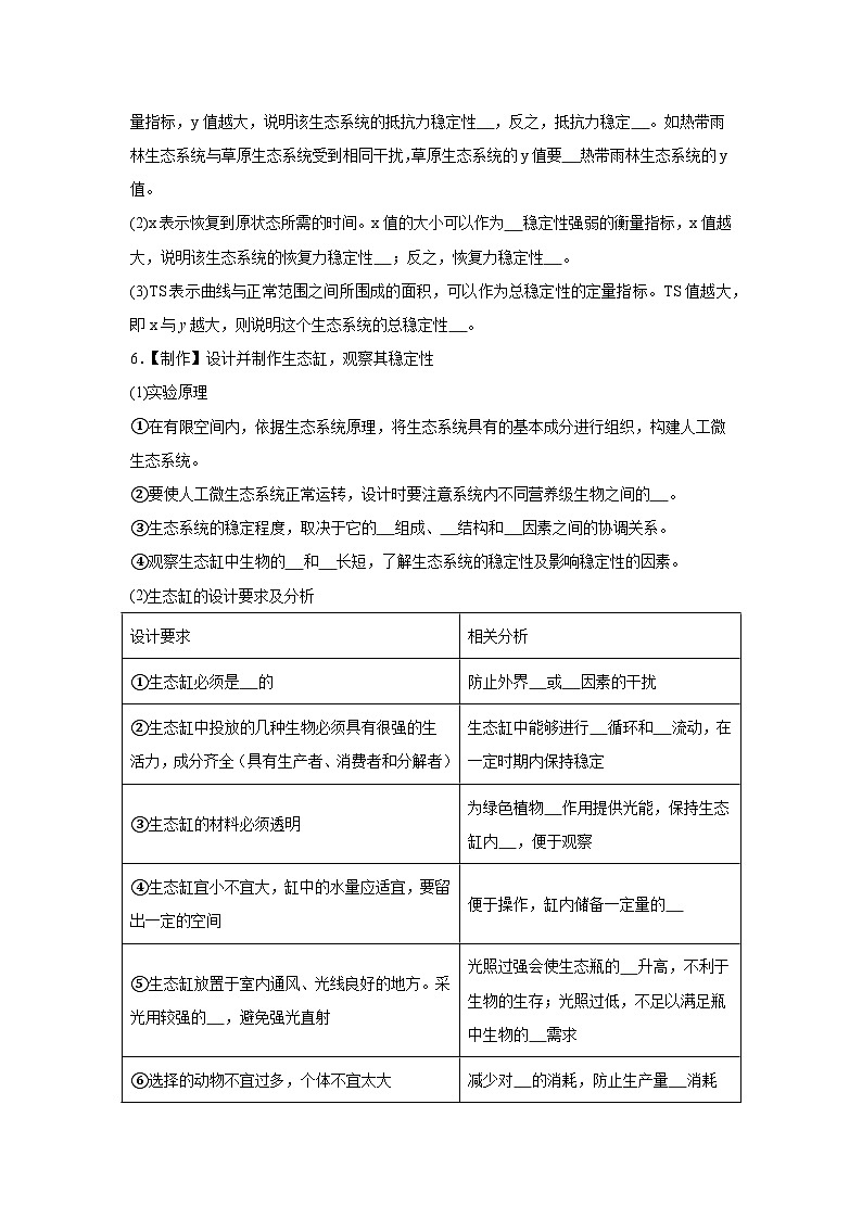 高中生物微专题-选必二知识填空-第3章 第5节 生态系统的稳定性-2025年高考生物一轮复习知识填空练习第3页