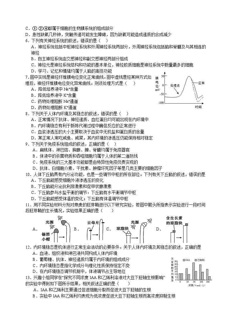 山东省临沂市2024~2025学年度第一学期期初学业水平监测高二生物试题第2页