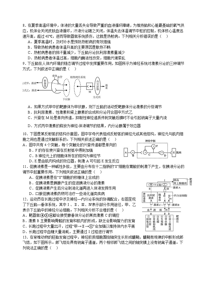 山东省济南市2024_2025学年高二上学期9月学情检测生物试题02