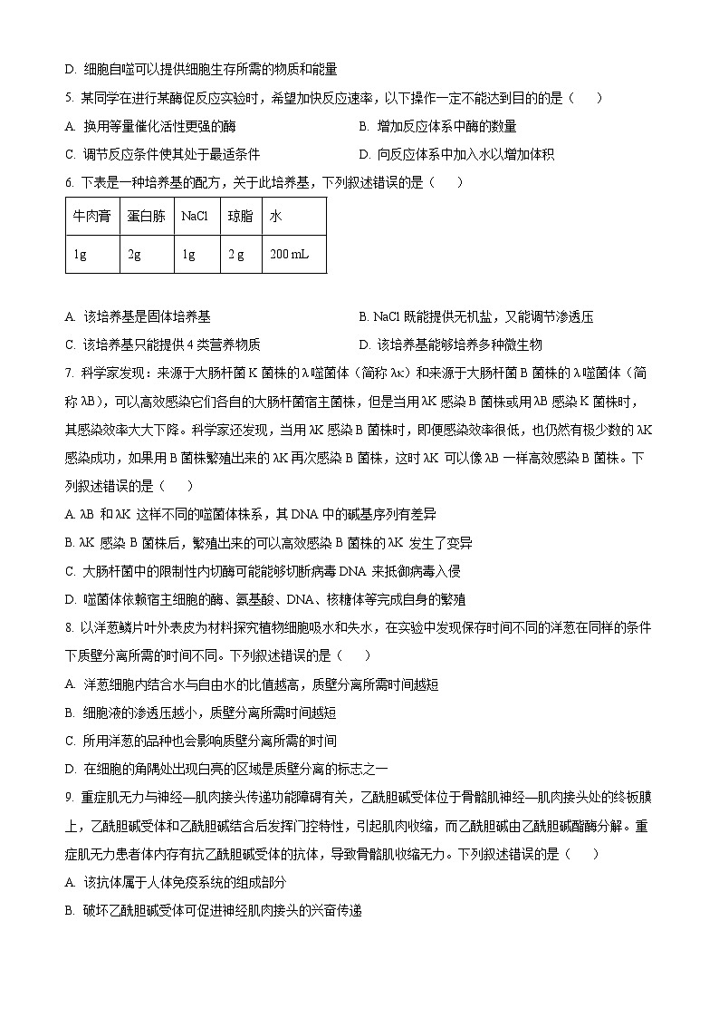 湖南省长沙市第一中学2024-2025学年高三上学期开学摸底考试生物试卷（Word版附解析）02