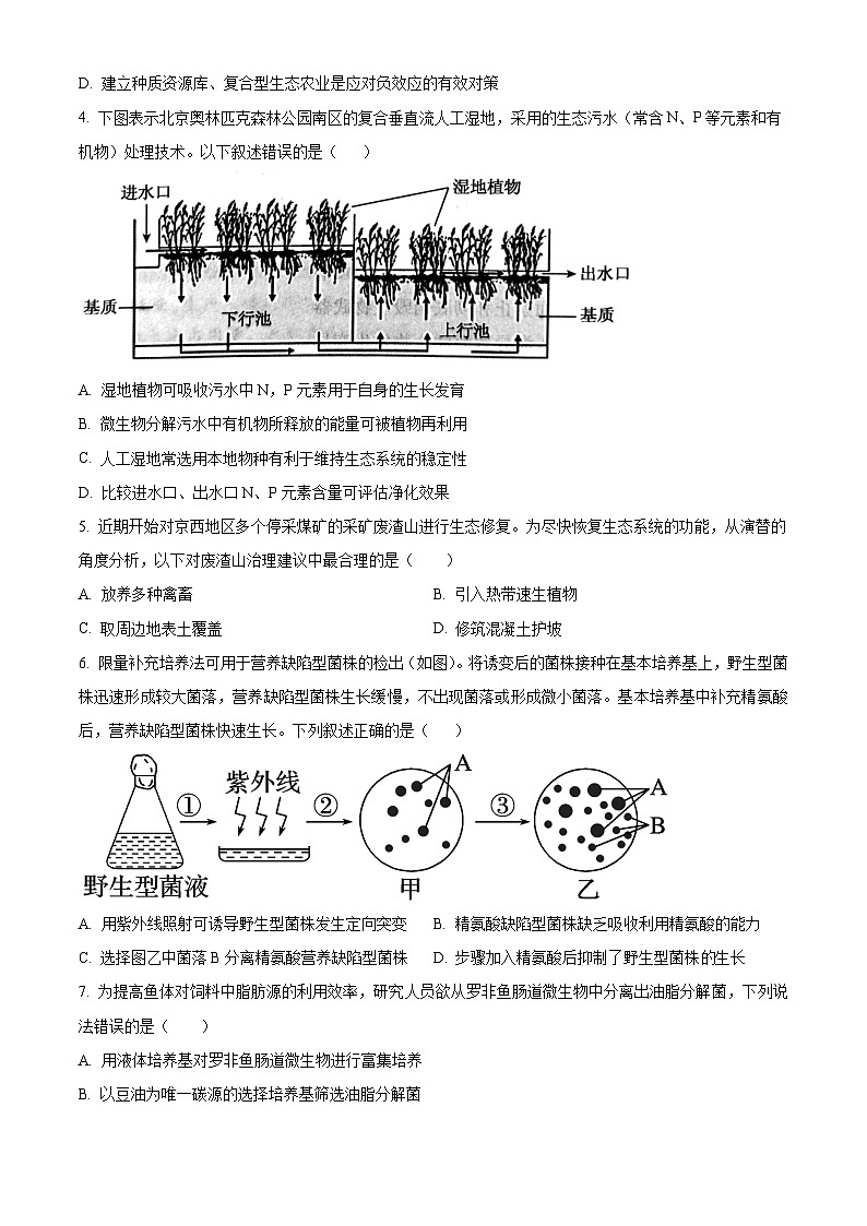 北京市西城区第六十六中学2023-2024学年高二下学期4月期中生物试卷（Word版附解析）02