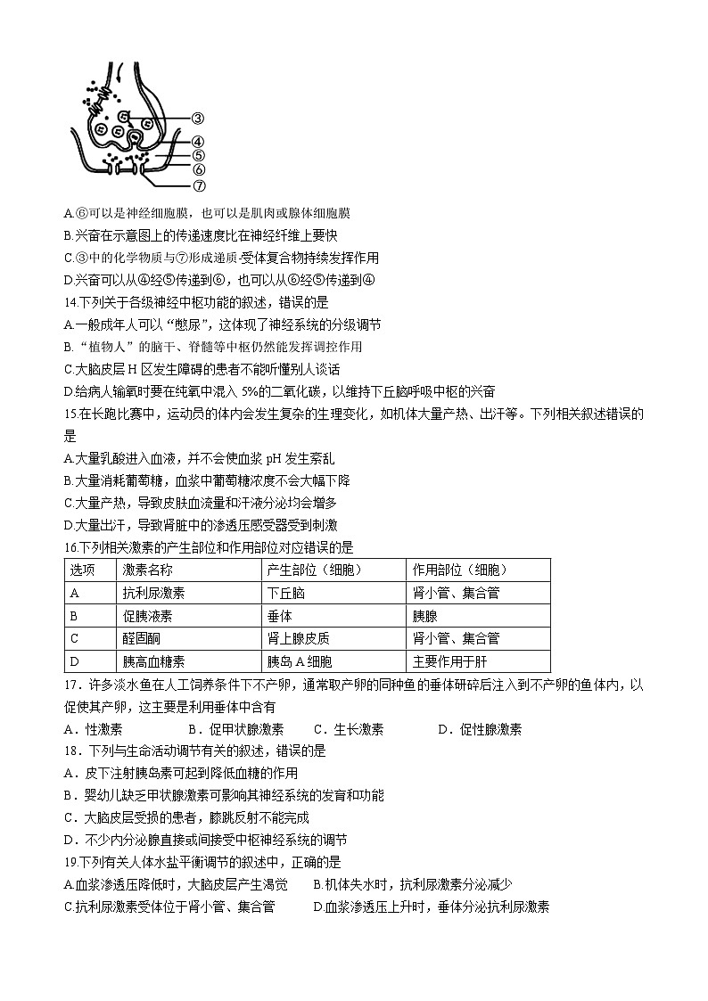 福建省漳州市东山第二中学2021-2022学年高二上学期期中考试生物试题03