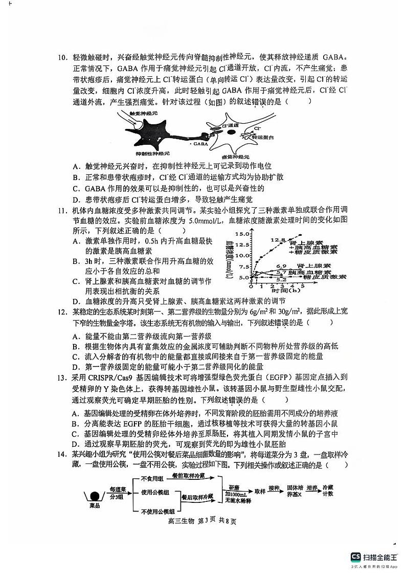 江苏省苏州市2024-2025学年高三上学期9月期初阳光调研生物试题03