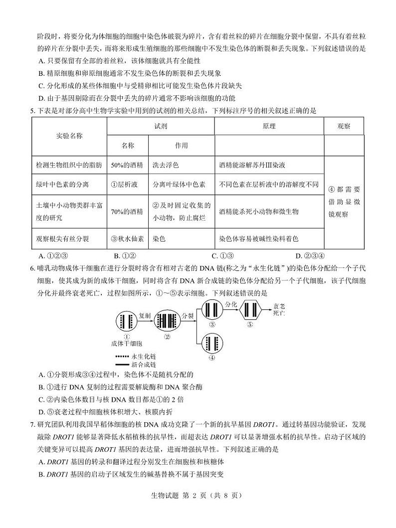 生物-名校教研联盟2025届高考模拟试题训练卷第2页