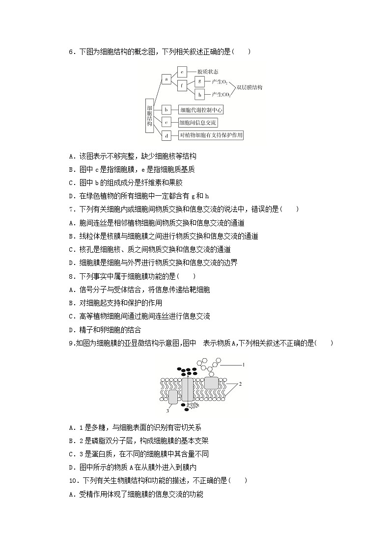 人教版高一生物必修第一册课后练习卷：第3章　细胞的基本结构02