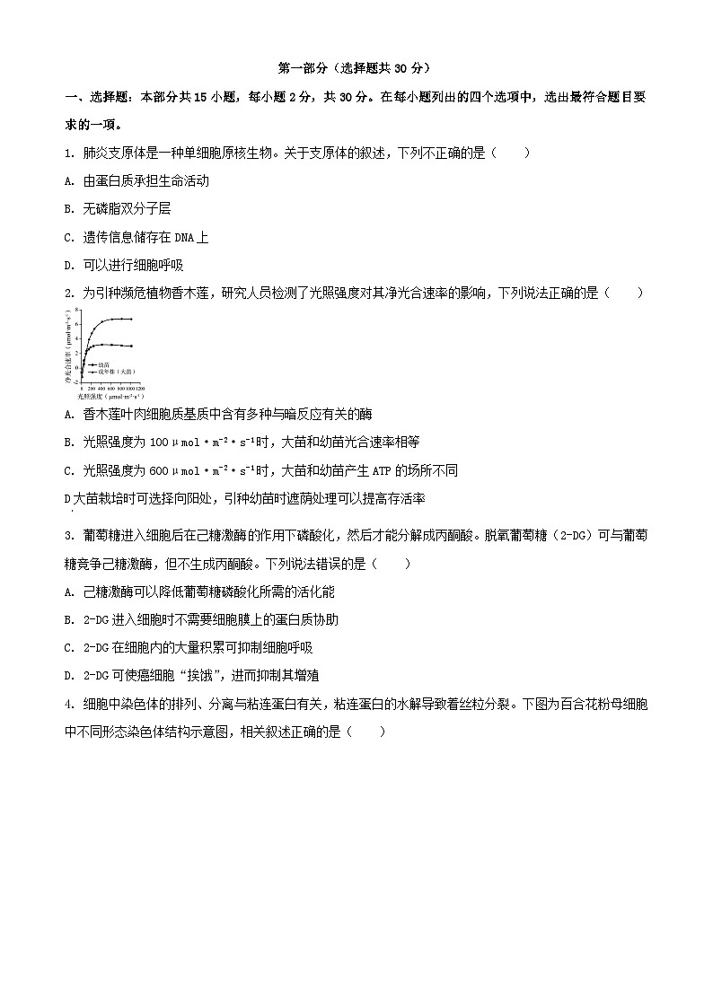 北京市大兴区2023_2024学年高三生物上学期期末考试含解析第1页