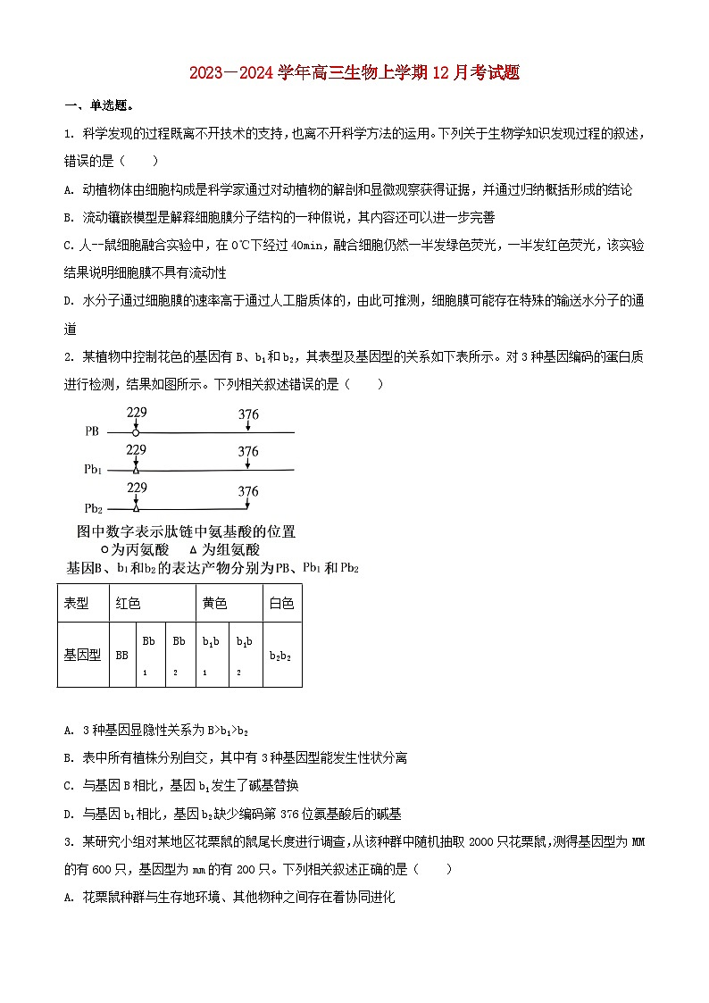 河南省南阳市新野县2023_2024学年高三生物上学期12月月考试题含解析第1页