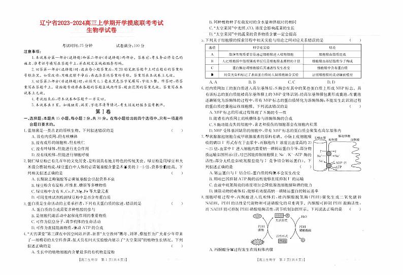 辽宁省2023_2024高三生物上学期开学摸底考试试题pdf第1页