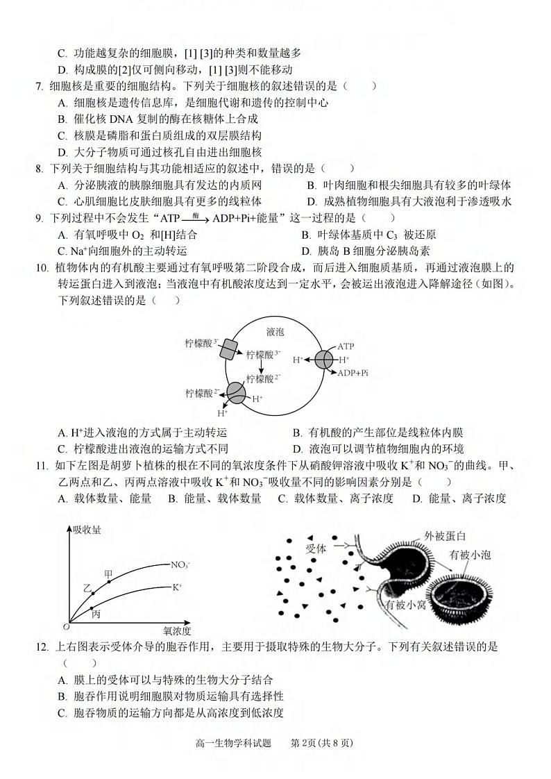 浙江省丽水发展共同体2023_2024学年高一生物上学期12月联考试题pdf第2页