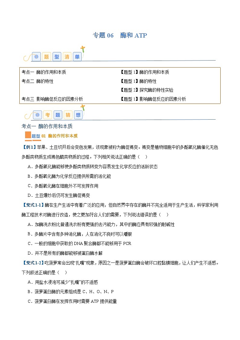 专题06 酶和ATP（4大题型）（原卷版）第1页