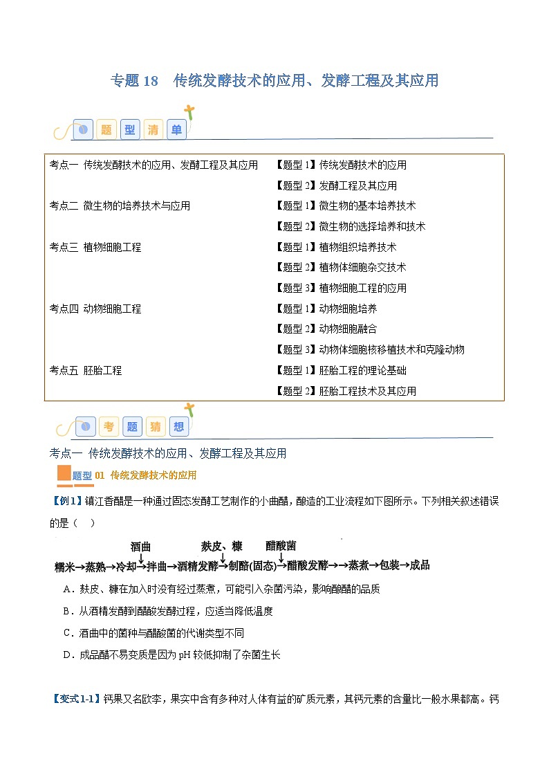 专题18 生物技术与工程（12大题型）-2025年高考生物一轮复习题型冲关讲义（新高考通用）01