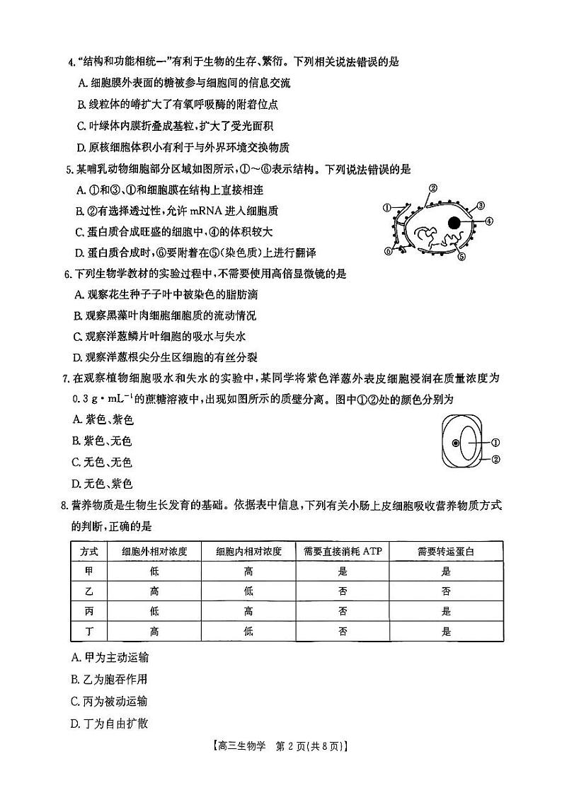 陕西省渭南市华州区咸林中学2024-2025学年高三上学期第二次月考生物试题第2页