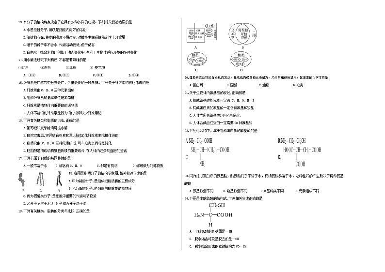 苏教版2019高中生物高一上学期第一次月考卷（第一章）含答案解析02