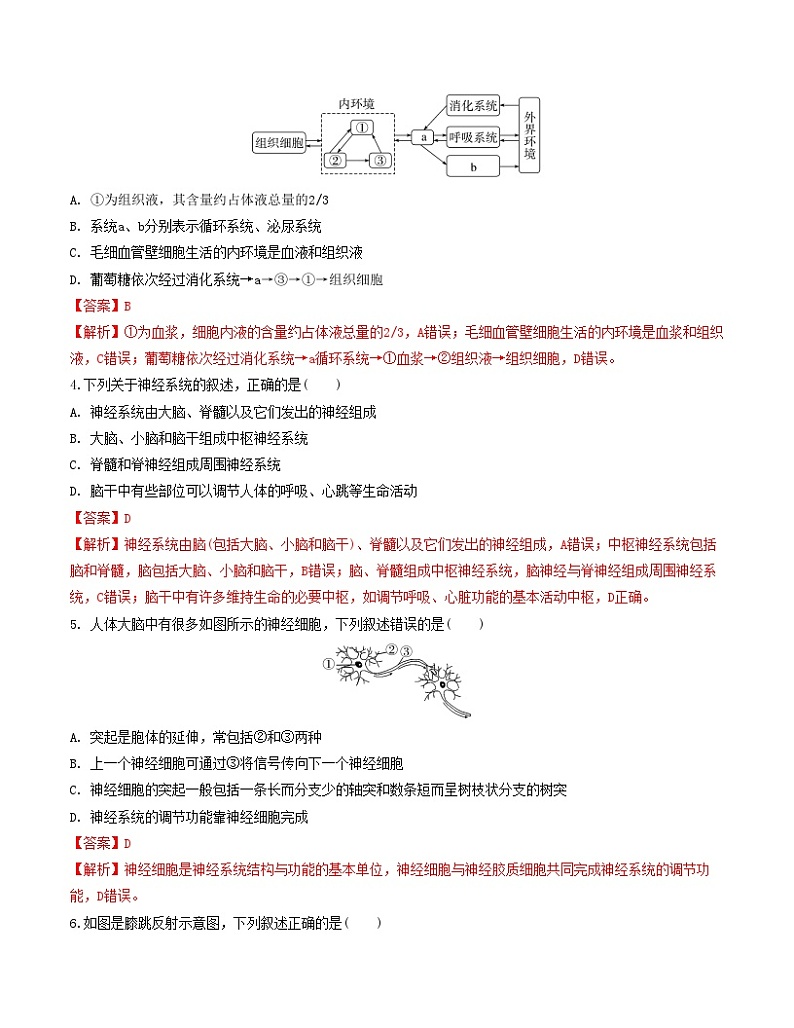 人教版2019高中生物高二上学期第一次月考卷02（1~2章）含答案解析02