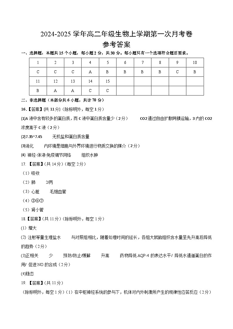 高二生物第一次月考卷（参考答案）（北京专用）第1页