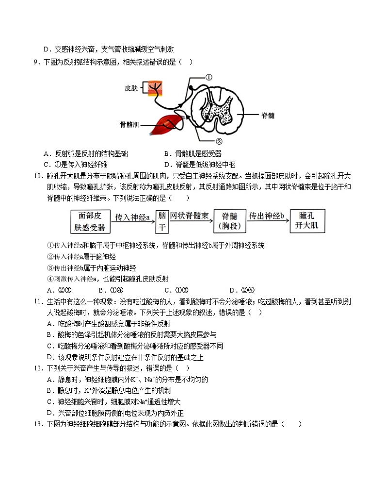 新高考通用高中生物高二上学期第一次月考卷01（1~2章）含答案解析03