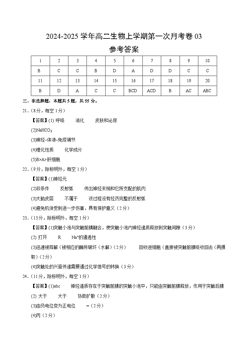 新高考通用高中生物高二上学期第一次月考卷03（1~2章）含答案解析01