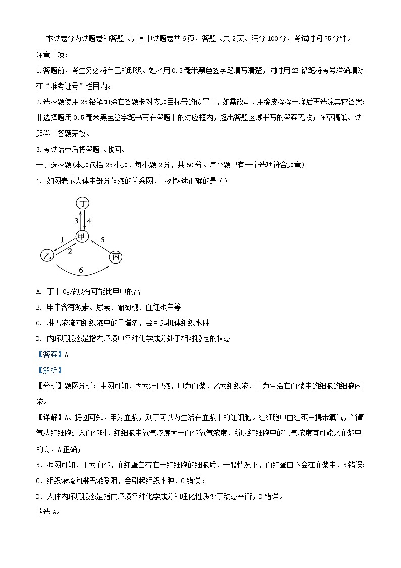 四川省绵阳市2023_2024学年高二生物上学期12月月考试题含解析第1页