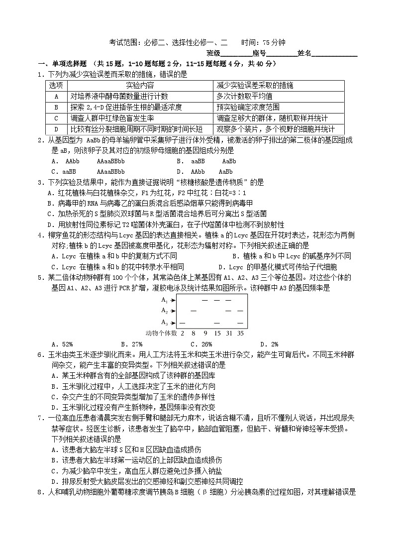 福建省厦门市2023_2024学年高三生物上学期12月月考试题第1页