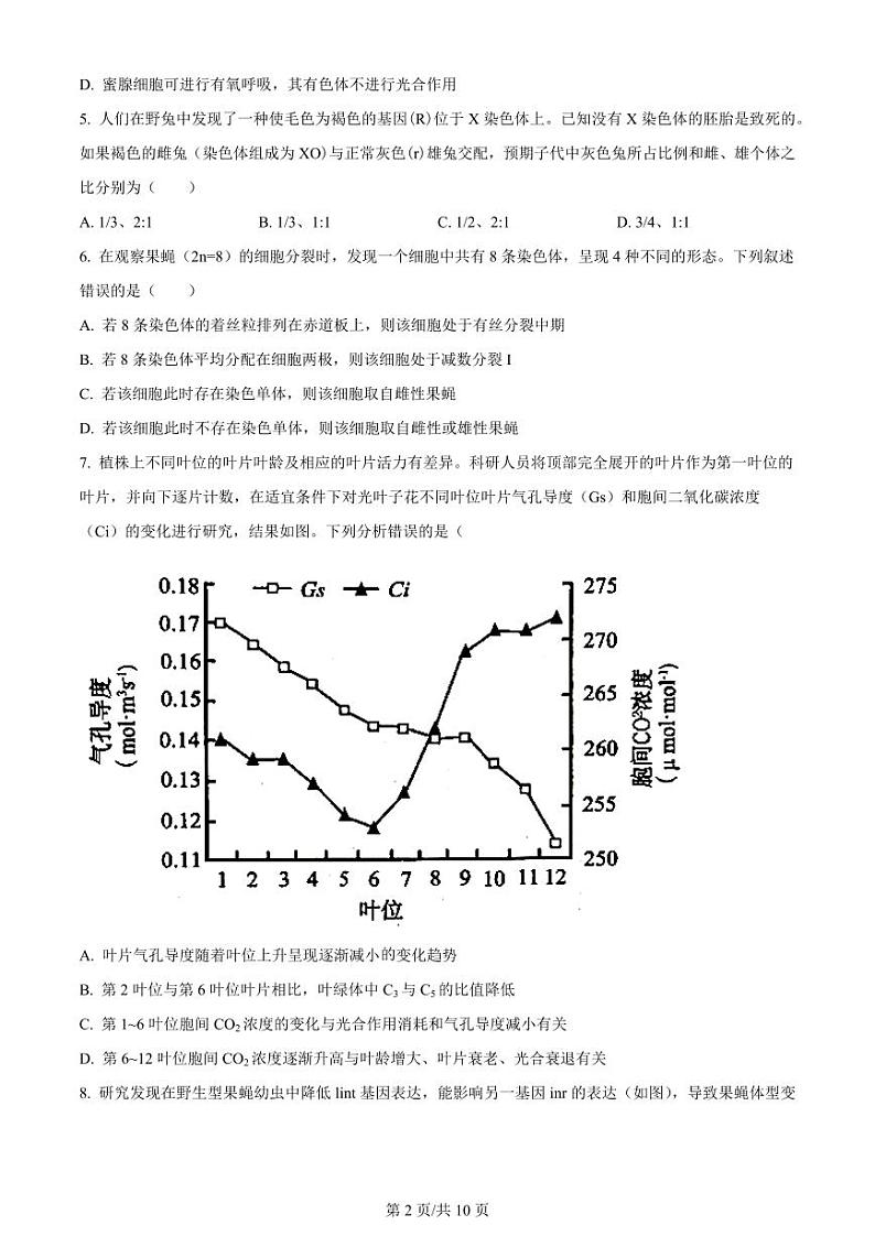 辽宁省大连市滨城2023_2024高三生物上学期10月期中试题pdf第2页