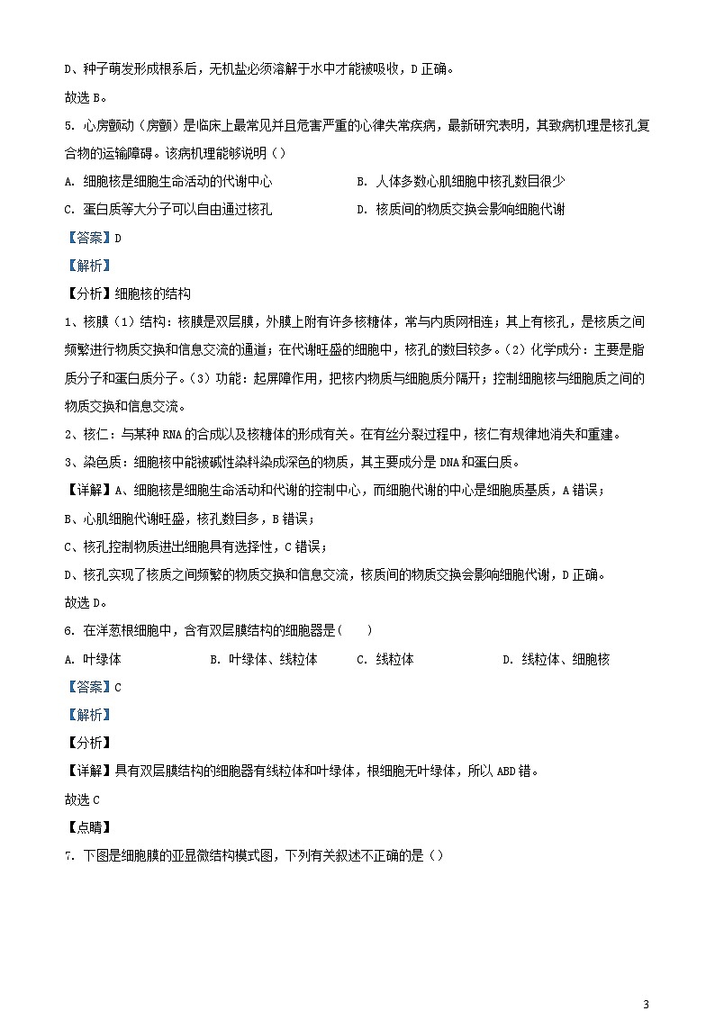 四川省泸州市合江县2023_2024学年高一生物上学期12月月考试题含解析第3页