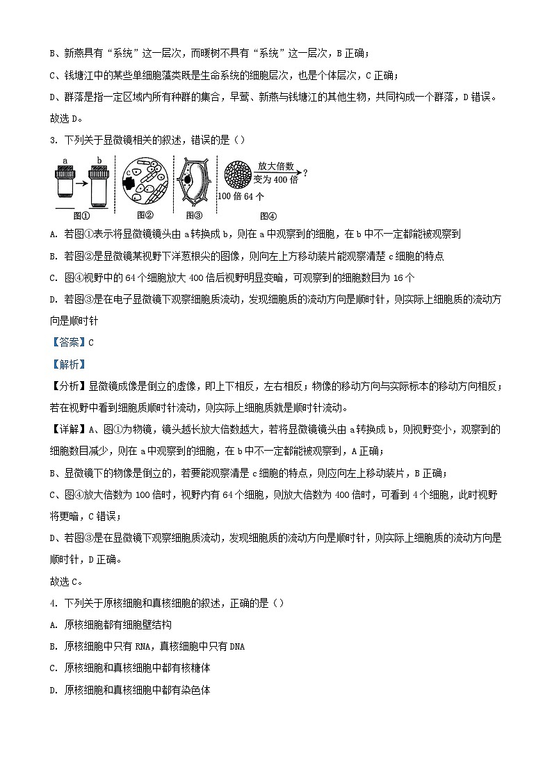 四川省南充市2023_2024学年高一生物上学期12月月考试题含解析第2页