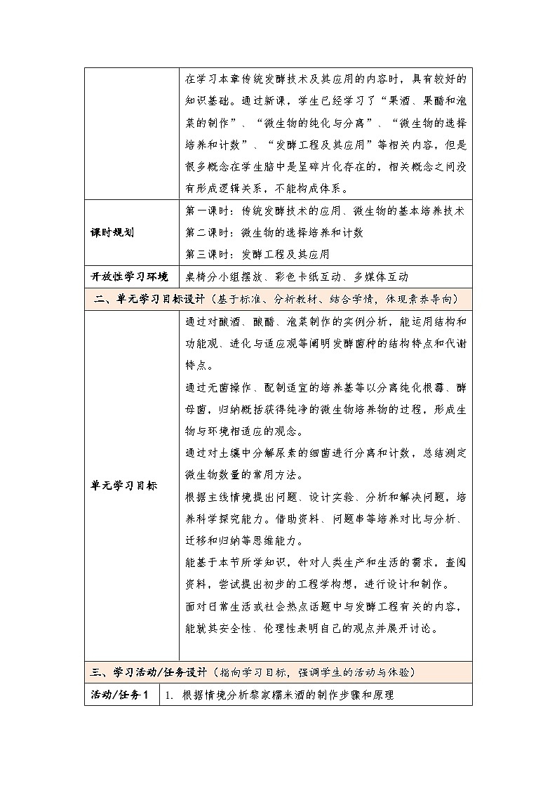 第1章发酵工程单元复习教学设计高中生物人教版选择性必修3第2页