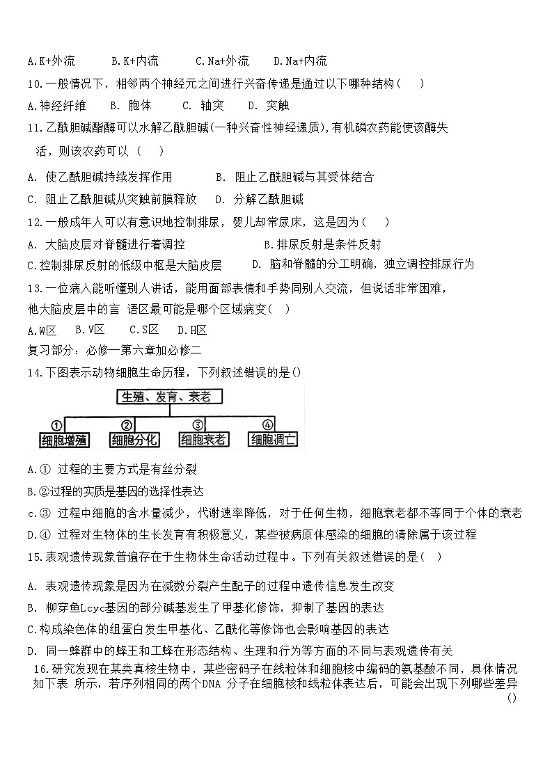 四川省自贡市第一中学2024-2025学年高二上学期开学考试生物试卷（Word版附答案）02