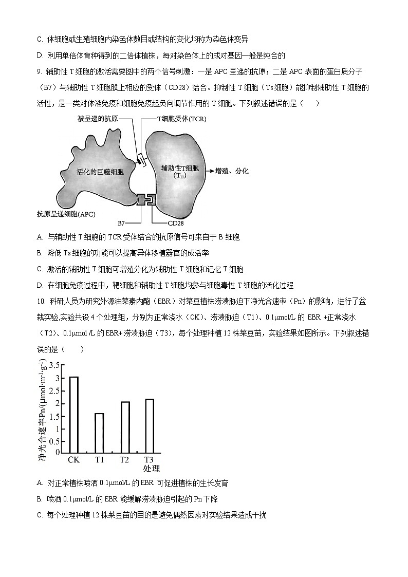 河北省石家庄市2024年普通高中学校毕业年级教学质量检测（三）生物试卷（原卷版）第3页