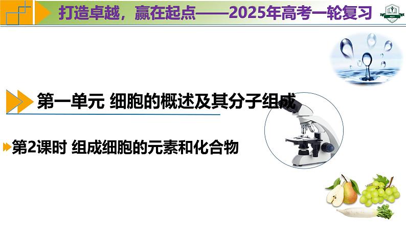 专题1.2 组成细胞的元素和化合物（课件）-2025年高考生物一轮复习考点归类（新高考通用）第1页