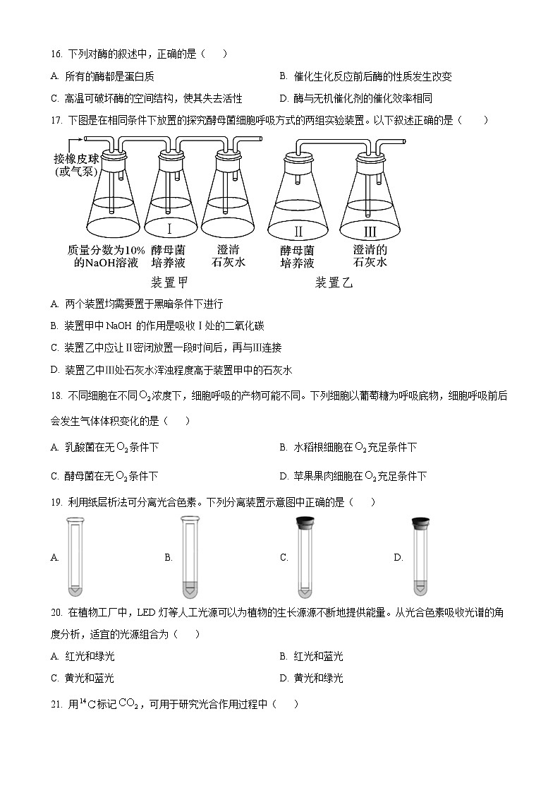 北京市交通大学附中2023-2024学年高一12月月考生物试题  Word版无答案第3页