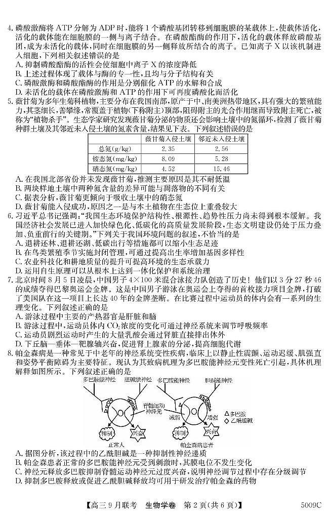 安徽省县中联盟2024-2025学年高三上学期9月联考生物试卷（PDF版附解析）02