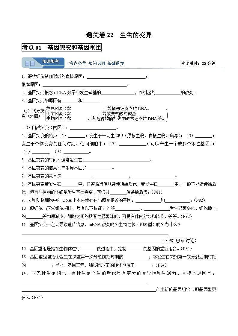 考点通关卷22 生物的变异（解析版）第1页