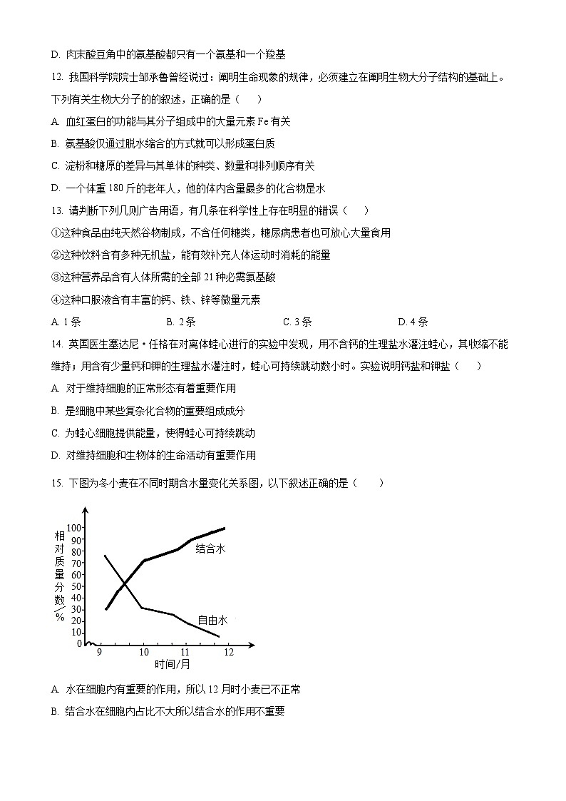 内蒙古自治区赤峰第四中学2024-2025学年高一上学期10月月考生物试题（原卷版）第3页