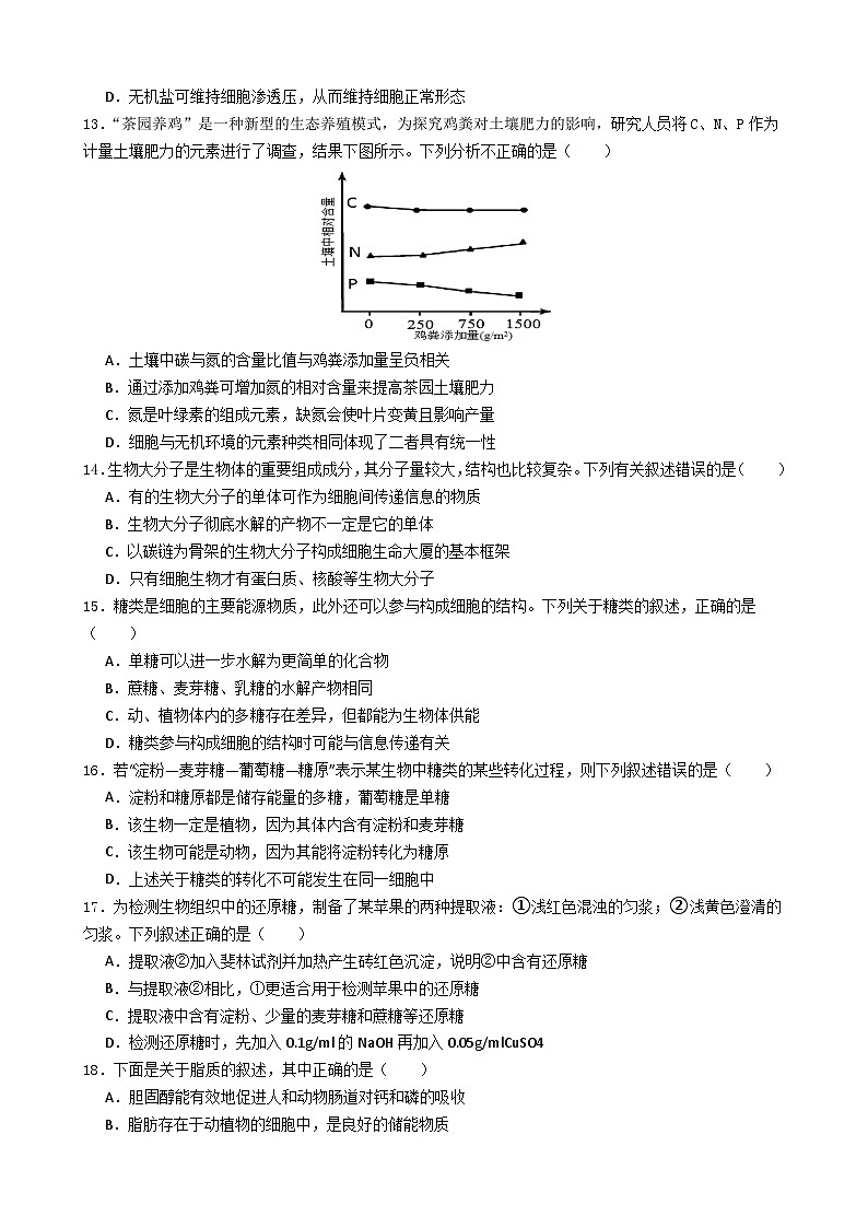 江苏省仪征中学2024-2025学年高一上学期9月学情检测生物试卷03