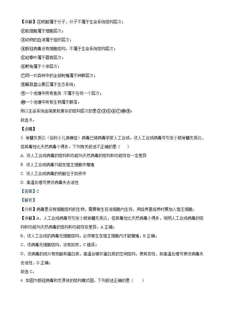 北京市八一学校2023-2024学年高一上学期10月月考生物试卷（Word版附解析）02