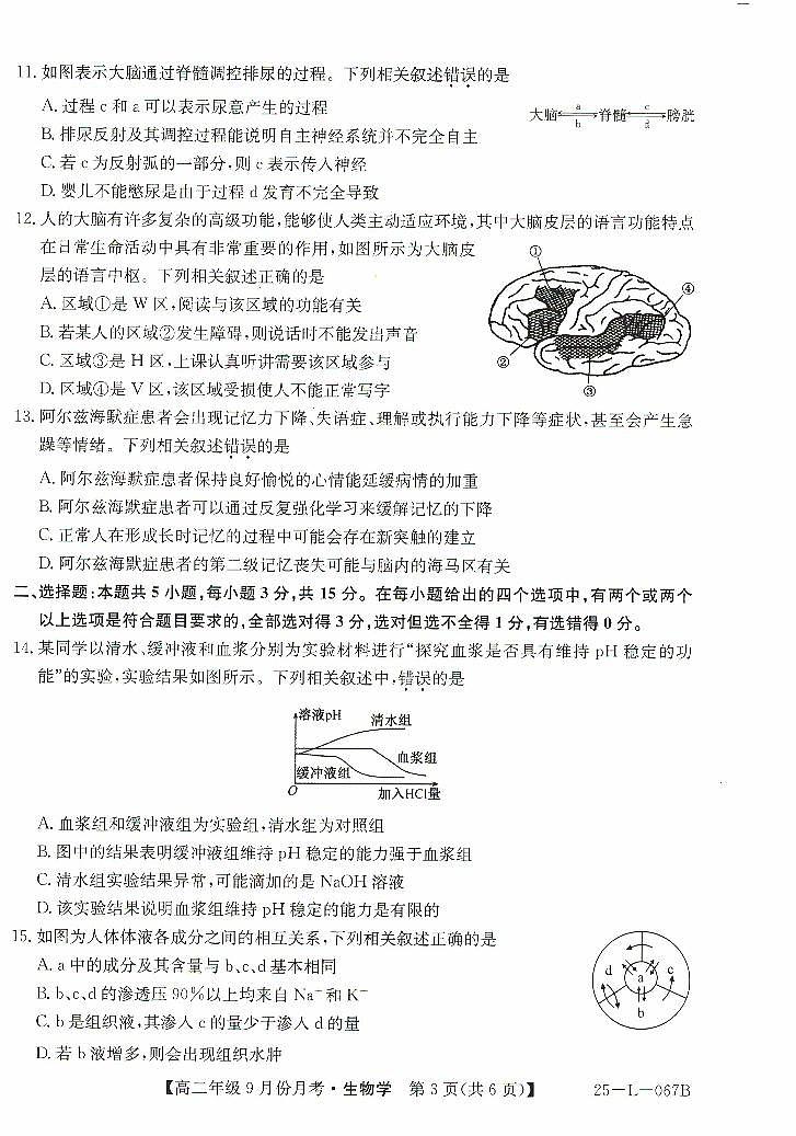 河北省沧州市2024-2025学年高二上学期9月月考生物试题第3页