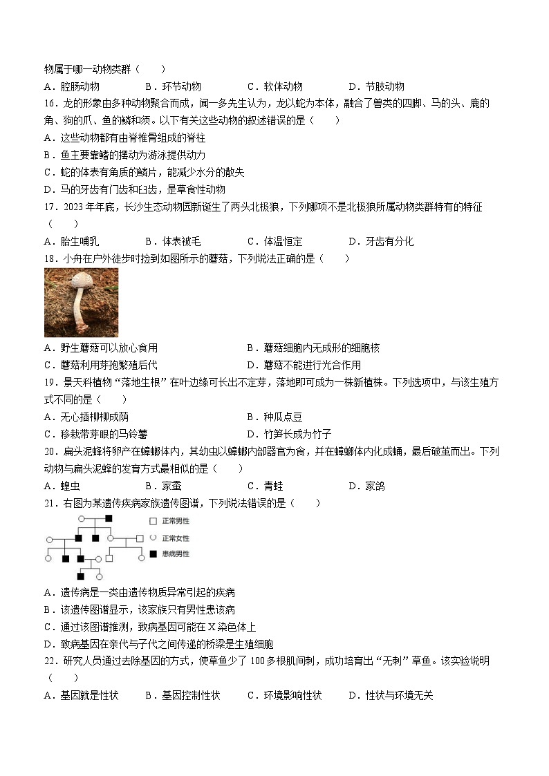 湖南省名校联盟2024-2025学年高一上学期开学考试生物试题03