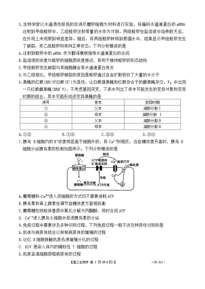 广东省肇庆市2024-2025学年高三上学期9月联考生物试题第2页
