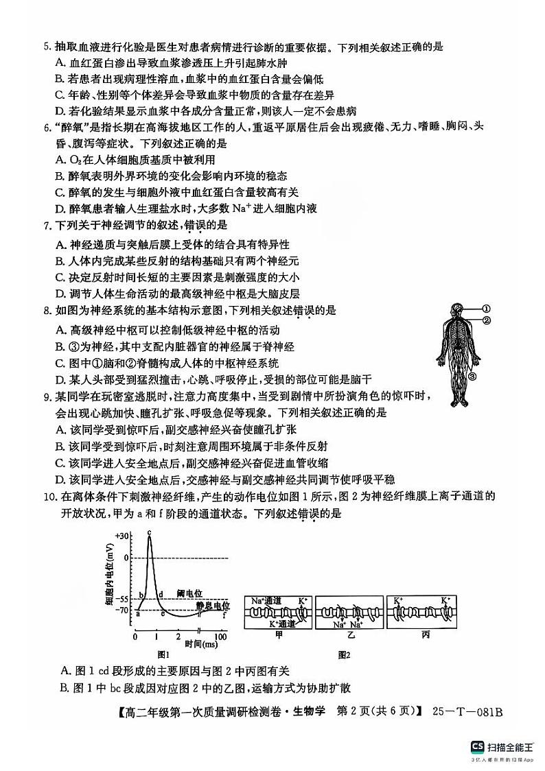 陕西省榆林市府谷县府谷中学、府谷一中2024-2025学年高二上学期9月月考生物试题02