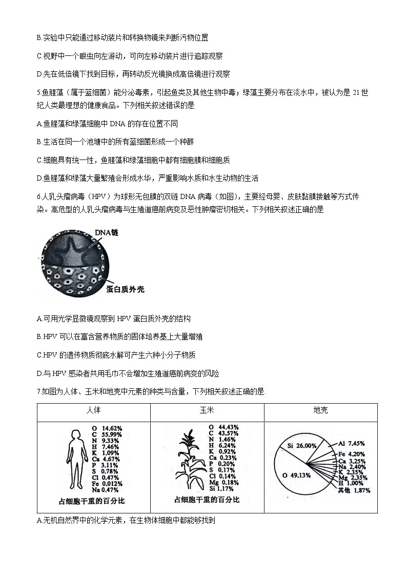 陕西省榆林市府谷县府谷中学2024-2025学年高一上学期9月月考生物试题02